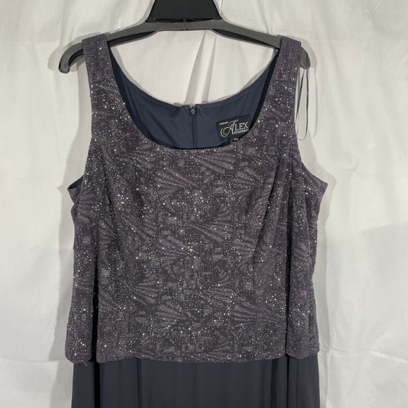 NEW Alex Evenings [PLUS‎ Sz 16W ] Mock Sparkly Top Gown in Smoke Grey - Picture 8 of 12